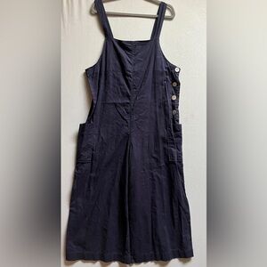 Max Studio Linen Cotton Blend Navy Lightweight Sleeveless Jumpsuit Sz XL